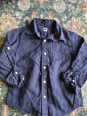 Boys Janie and Jack Navy Button-Up Linen Shirt